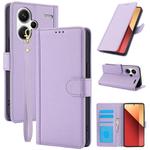 For Redmi Note 13 Pro+ 5G Global Skin Feel Pure Color Card Slots Leather Phone Case with Dual Lanyard(Purple)