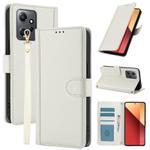 For Redmi Note 12 4G Global Skin Feel Pure Color Card Slots Leather Phone Case with Dual Lanyard(White)