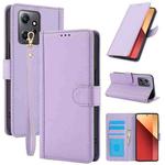 For Redmi Note 12 4G Global Skin Feel Pure Color Card Slots Leather Phone Case with Dual Lanyard(Purple)