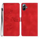 For Samsung Galaxy A07 5G Flower Butterfly Embossing Pattern Leather Phone Case(Red)