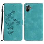 For Samsung Galaxy A07 5G Flower Butterfly Embossing Pattern Leather Phone Case(Sky Blue)