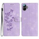 For Samsung Galaxy A07 5G Flower Butterfly Embossing Pattern Leather Phone Case(Purple)