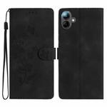 For Samsung Galaxy A07 5G Flower Butterfly Embossing Pattern Leather Phone Case(Black)