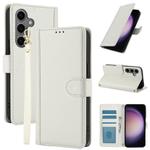 For Samsung Galaxy S24+ 5G Skin Feel Pure Color Card Slots Leather Phone Case with Dual Lanyard(White)