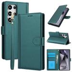 For Samsung Galaxy S24 Ultra 5G Skin Feel Pure Color Card Slots Leather Phone Case with Dual Lanyard(Green)