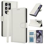 For Samsung Galaxy S22 Ultra 5G Skin Feel Pure Color Card Slots Leather Phone Case with Dual Lanyard(White)