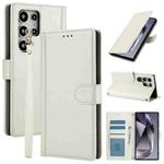 For Samsung Galaxy S25 Ultra 5G Skin Feel Pure Color Card Slots Leather Phone Case with Dual Lanyard(White)
