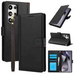 For Samsung Galaxy S25 Ultra 5G Skin Feel Pure Color Card Slots Leather Phone Case with Dual Lanyard(Black)