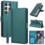 For Samsung Galaxy S25 Ultra 5G Skin Feel Pure Color Card Slots Leather Phone Case with Dual Lanyard(Green)