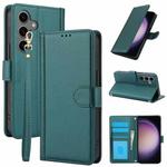 For Samsung Galaxy S25+ 5G Skin Feel Pure Color Card Slots Leather Phone Case with Dual Lanyard(Green)