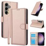 For Samsung Galaxy S25+ 5G Skin Feel Pure Color Card Slots Leather Phone Case with Dual Lanyard(Rose Gold)