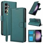 For Samsung Galaxy S25 5G Skin Feel Pure Color Card Slots Leather Phone Case with Dual Lanyard(Green)