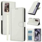 For Samsung Galaxy Note20 Ultra Skin Feel Pure Color Card Slots Leather Phone Case with Dual Lanyard(White)