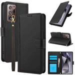 For Samsung Galaxy Note20 Ultra Skin Feel Pure Color Card Slots Leather Phone Case with Dual Lanyard(Black)
