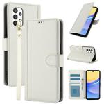 For Samsung Galaxy A32 4G Skin Feel Pure Color Card Slots Leather Phone Case with Dual Lanyard(White)