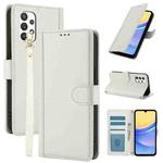 For Samsung Galaxy A73 Skin Feel Pure Color Card Slots Leather Phone Case with Dual Lanyard(White)
