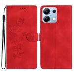 For Redmi Note 13 4G Flower Butterfly Embossing Pattern Leather Phone Case(Red)