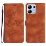 For Redmi Note 13 4G Flower Butterfly Embossing Pattern Leather Phone Case(Brown)