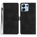 For Redmi Note 13 4G Flower Butterfly Embossing Pattern Leather Phone Case(Black)