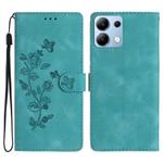 For Redmi Note 14 4G Flower Butterfly Embossing Pattern Leather Phone Case(Sky Blue)