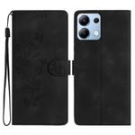 For Redmi Note 14 4G Flower Butterfly Embossing Pattern Leather Phone Case(Black)