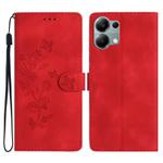 For Redmi Note 13 Pro 4G Flower Butterfly Embossing Pattern Leather Phone Case(Red)