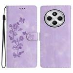 For Redmi 14C 4G Flower Butterfly Embossing Pattern Leather Phone Case(Purple)