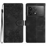 For Xiaomi Poco F6 Pro Flower Butterfly Embossing Pattern Leather Phone Case(Black)