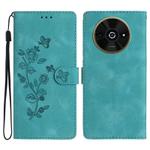 For Xiaomi Poco C61 Flower Butterfly Embossing Pattern Leather Phone Case(Sky Blue)