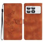 For Xiaomi 14T Pro Flower Butterfly Embossing Pattern Leather Phone Case(Brown)