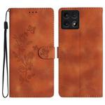 For Xiaomi 14T Flower Butterfly Embossing Pattern Leather Phone Case(Brown)