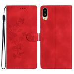 For Sharp Basio active SHG09 Flower Butterfly Embossing Pattern Leather Phone Case(Red)