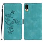 For Sharp Basio active SHG09 Flower Butterfly Embossing Pattern Leather Phone Case(Sky Blue)