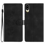 For Sharp Basio active SHG09 Flower Butterfly Embossing Pattern Leather Phone Case(Black)