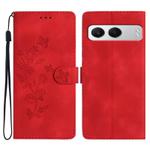 For OnePlus Nord 4 Flower Butterfly Embossing Pattern Leather Phone Case(Red)