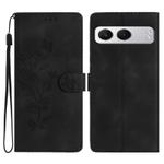 For OnePlus Nord 4 Flower Butterfly Embossing Pattern Leather Phone Case(Black)