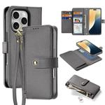 For iPhone 16 Pro Max DUX DUCIS Lawa Series 2 in 1 Wallet Zipper Detachable MagSafe Phone Case with Lanyard(Grey)