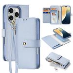 For iPhone 16 Pro Max DUX DUCIS Lawa Series 2 in 1 Wallet Zipper Detachable MagSafe Phone Case with Lanyard(Light Blue)