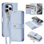 For iPhone 15 Pro Max DUX DUCIS Lawa Series 2 in 1 Wallet Zipper Detachable MagSafe Phone Case with Lanyard(Light Blue)