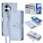 For iPhone 17 DUX DUCIS Lawa Series 2 in 1 Wallet Zipper Detachable MagSafe Phone Case with Lanyard(Light Blue)