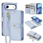 For iPhone 17 Air DUX DUCIS Lawa Series 2 in 1 Wallet Zipper Detachable MagSafe Phone Case with Lanyard(Light Blue)