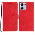 For Redmi Note 13 4G Seven Butterflies Embossed Leather Phone Case(Red)