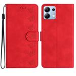 For Redmi Note 14 4G Seven Butterflies Embossed Leather Phone Case(Red)