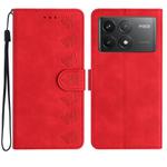 For Xiaomi Poco F6 Pro Seven Butterflies Embossed Leather Phone Case(Red)