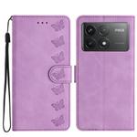 For Xiaomi Poco F6 Pro Seven Butterflies Embossed Leather Phone Case(Purple)