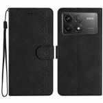 For Xiaomi Poco F6 Pro Seven Butterflies Embossed Leather Phone Case(Black)