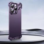 For iPhone 16 Pro Max Frameless Metal Corner Pad Phone Case with Lens Film(Purple)