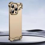 For iPhone 16 Pro Frameless Metal Corner Pad Phone Case with Lens Film(Gold)