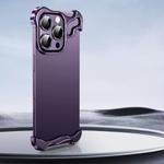 For iPhone 16 Pro Frameless Metal Corner Pad Phone Case with Lens Film(Purple)