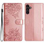 For Samsung Galaxy A16 5G Cherry Blossom Butterfly Skin Feel Embossed PU Phone Case(Rose Gold)